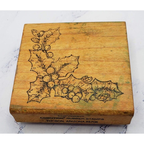 Christmas Holly Border Comotion Wood Mounted Rubber Stamp - Picture 1 of 8